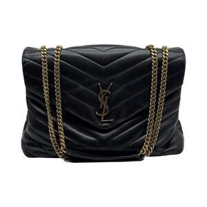 Saint Laurent YSL Loulou Leather Shoulder Bag in Black